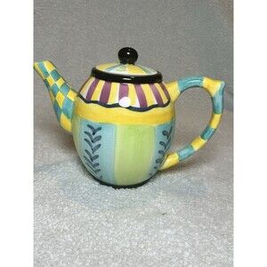 wangs international Colorful Whimsical Teapot With Lid Has Crazing Check Photos